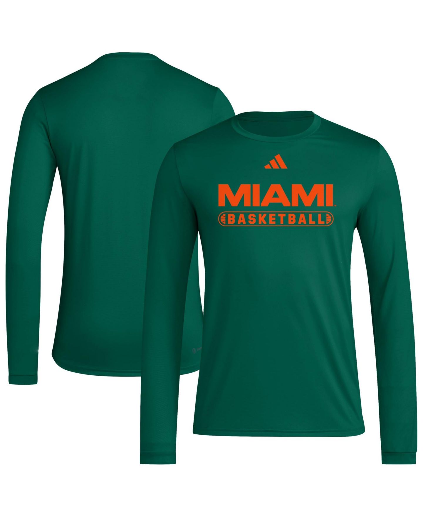Мужская футболка adidas Green Miami Hurricanes On-Court Pregame Long-Sleeve — фото 1