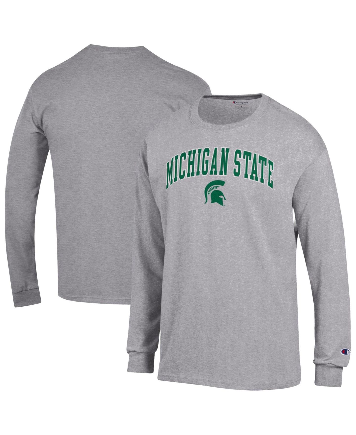 Мужская футболка Champion Heather Gray Michigan State Spartans Arch Over Logo Long-Sleeve — фото 1