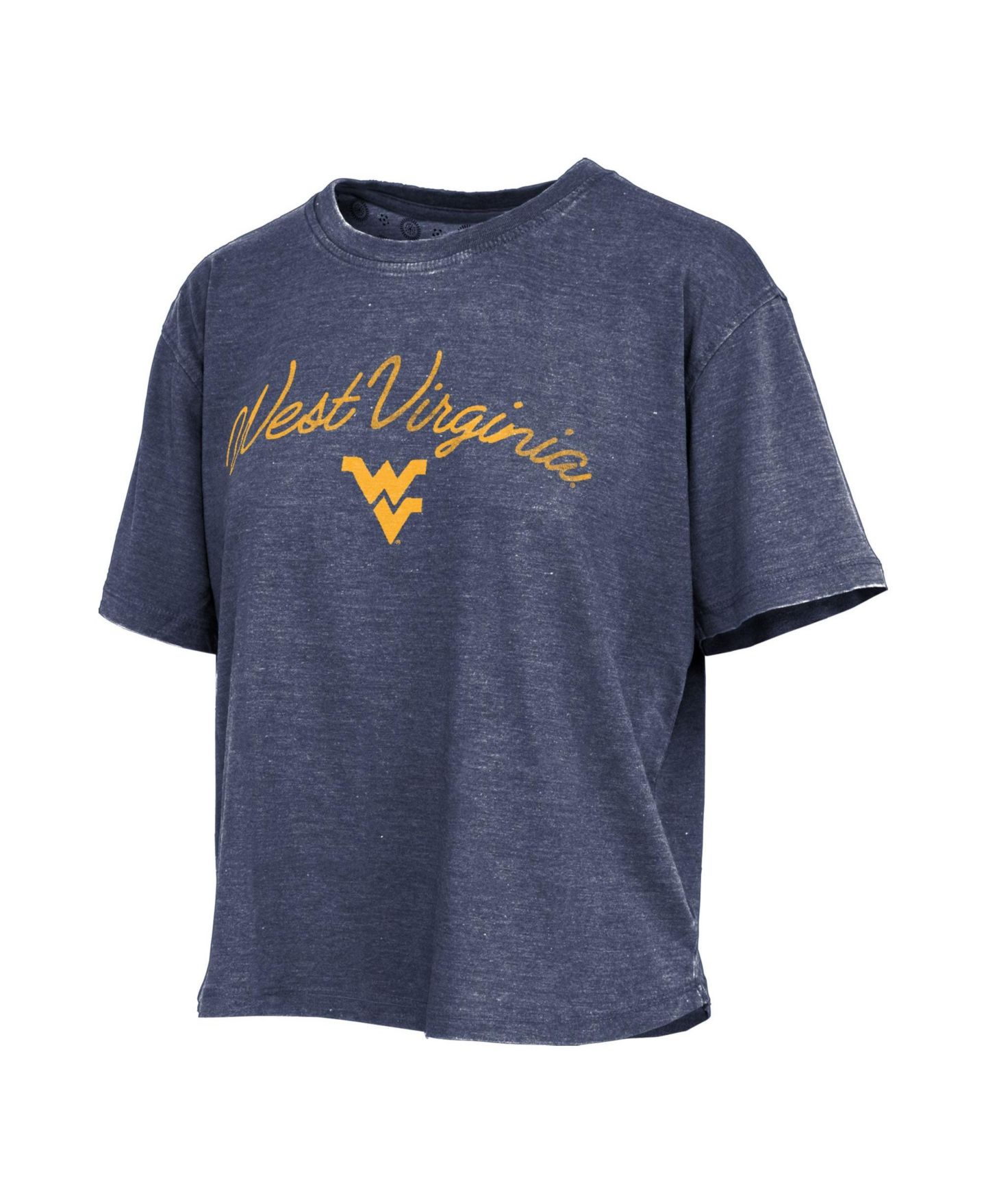 Женская футболка Pressbox Navy West Virginia Mountaineers Vintage Waist Length Script Over Logo — фото 2