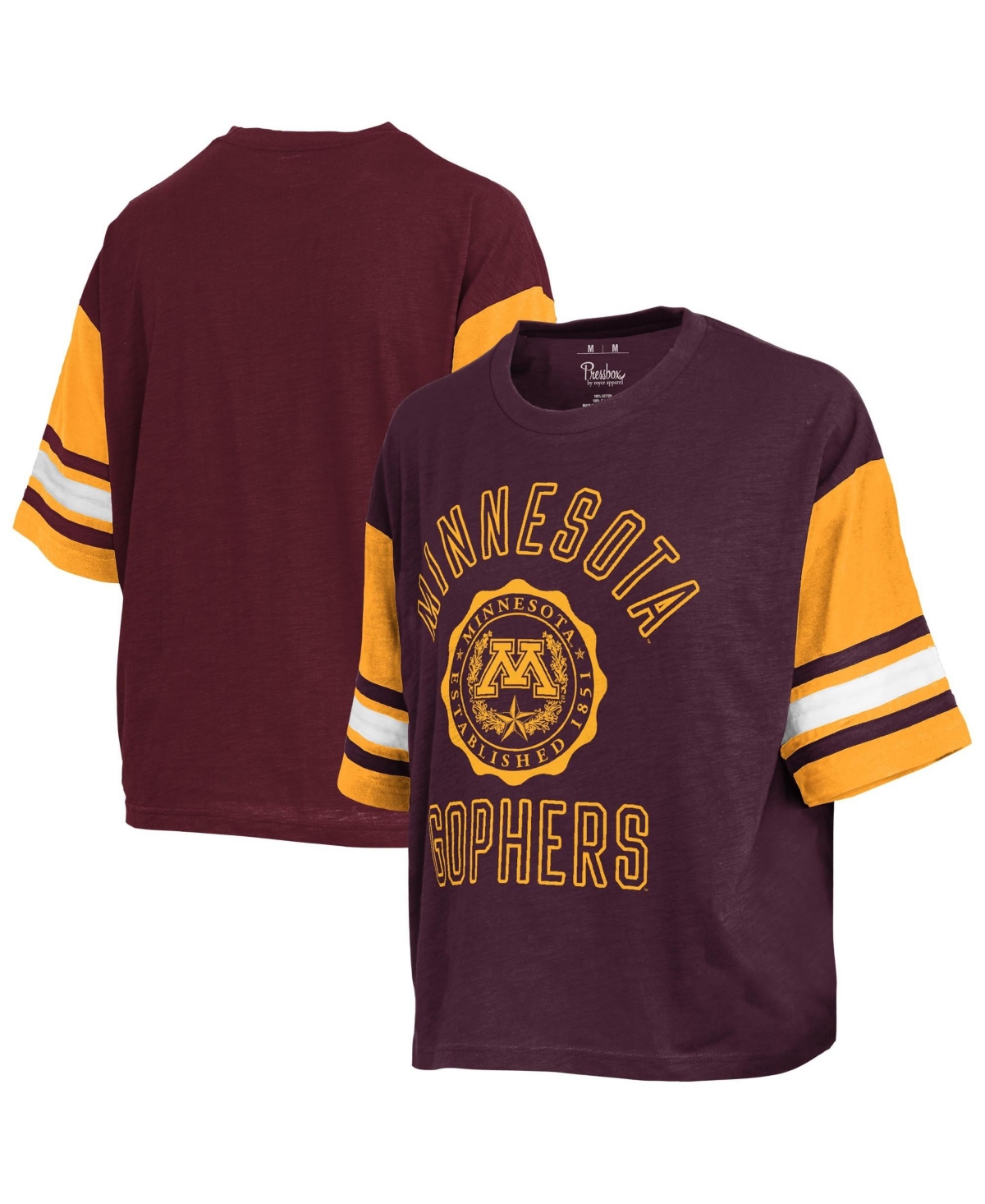 Pressbox Women's Maroon Minnesota Golden Gophers Sunday Color block Seal Slub T-Shirt - Maroon, Gold