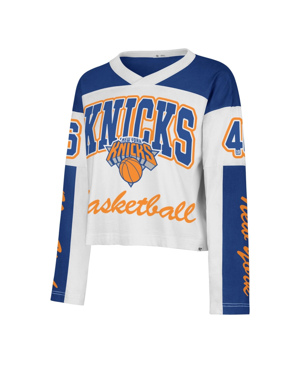 '47 Brand Women's White New York Knicks Cropped Exclamation Metro Jersey Long-Sleeve T-Shirt - White
