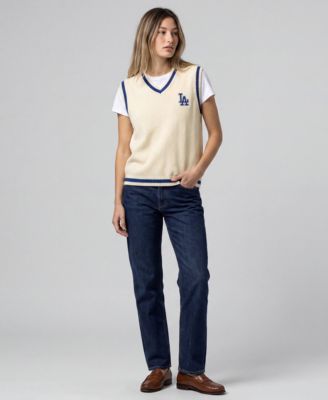Women's Mitchell Ness Cream Los Angeles Dodgers Cooperstown Collection Retro Roots Sweater Vest