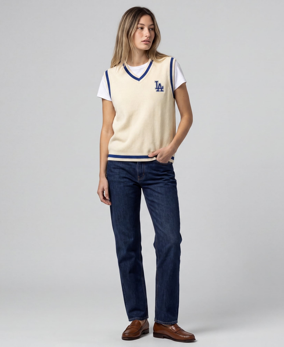 Mitchell & Ness Women's Mitchell Ness Cream Los Angeles Dodgers Cooperstown Collection Retro Roots Sweater Vest - Cream