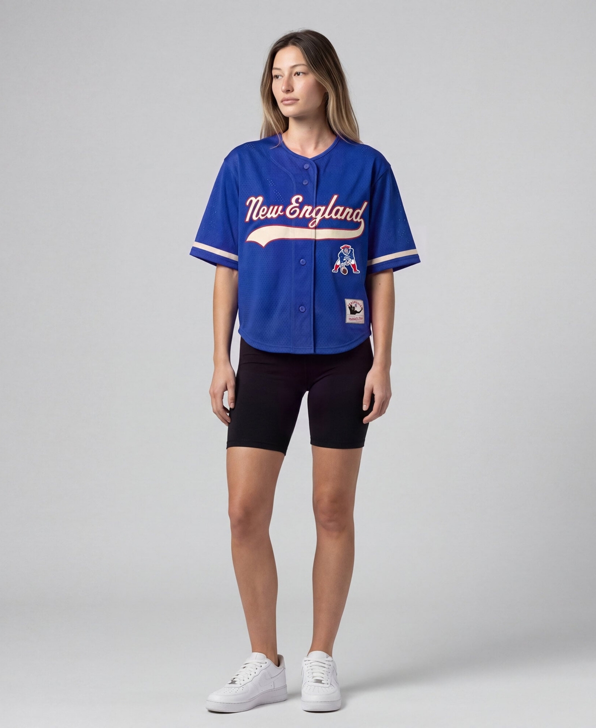 Mitchell & Ness Women's Royal New England Patriots Retro Roots Baseball Jersey - Royal