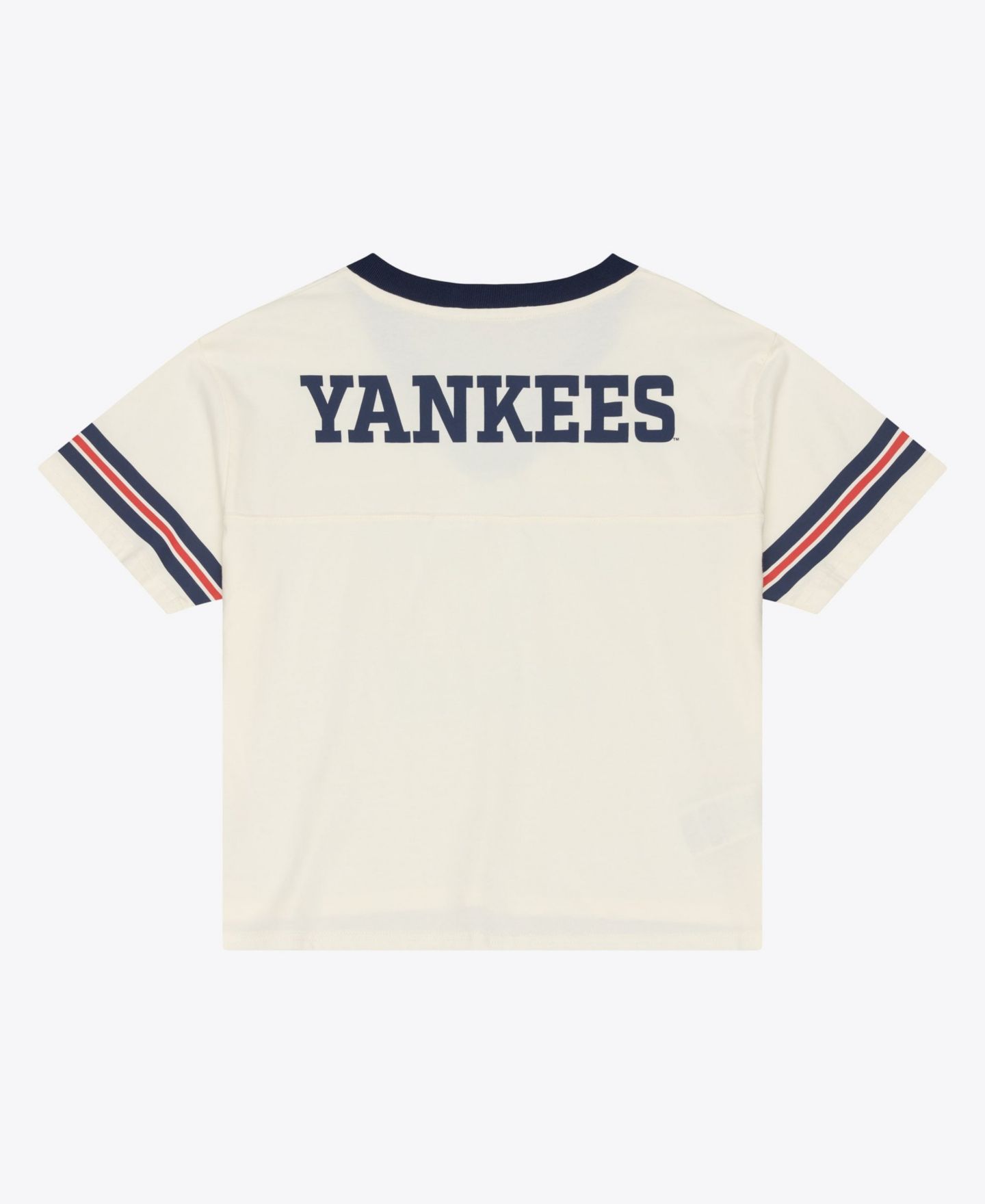 Женская футболка Mitchell & Ness Cream New York Yankees Cooperstown Collection Retro Roots Crop Boxy Yoke — фото 4