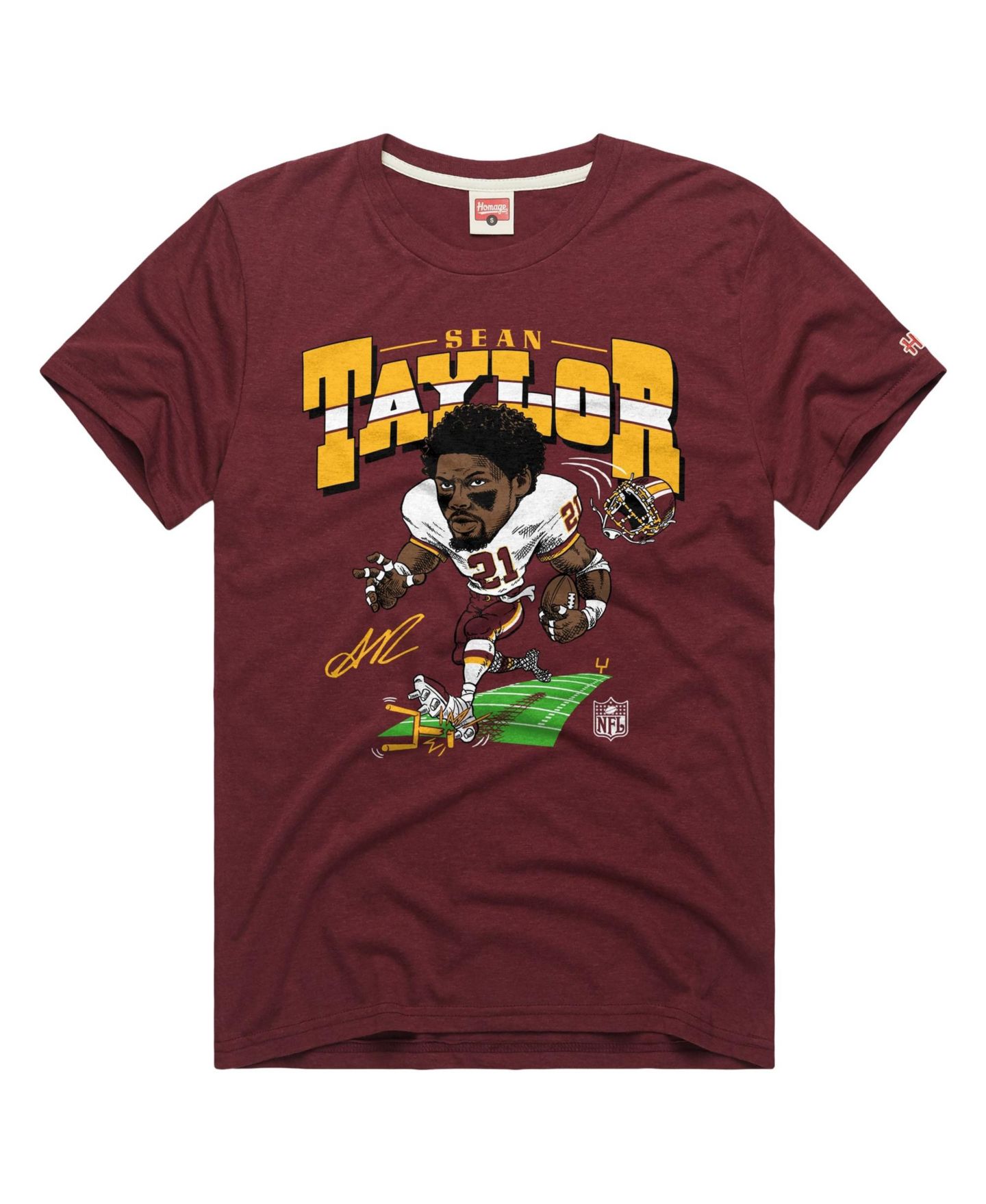 Футболка Homage Sean Taylor Burgundy Washington Commanders Caricature Player Graphic Tri-Blend — фото 2