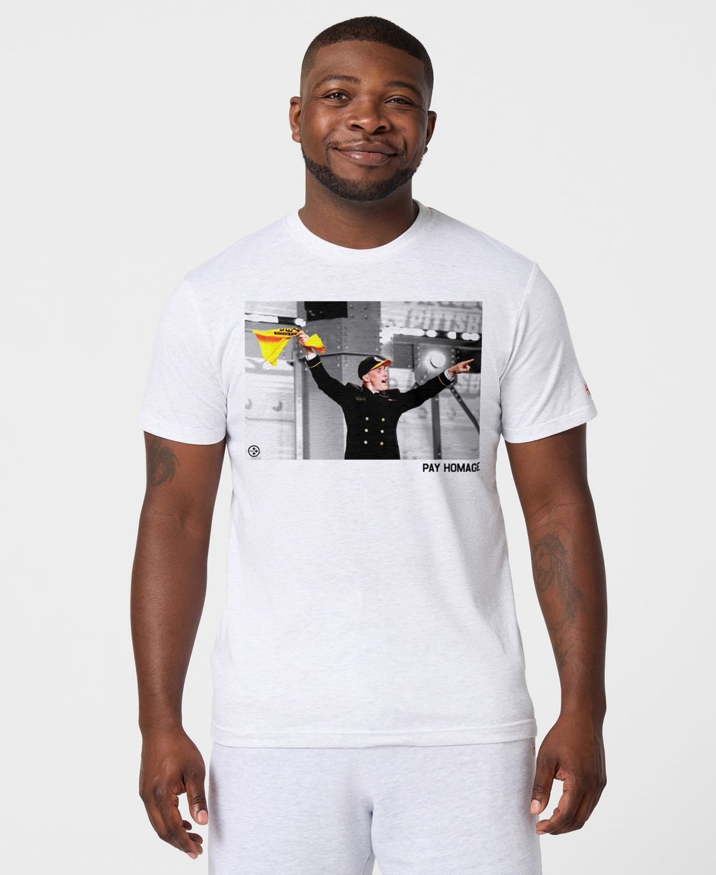 Мужская футболка Homage Eli Heidenreich Ash Pittsburgh Steelers Player Graphic — фото 1