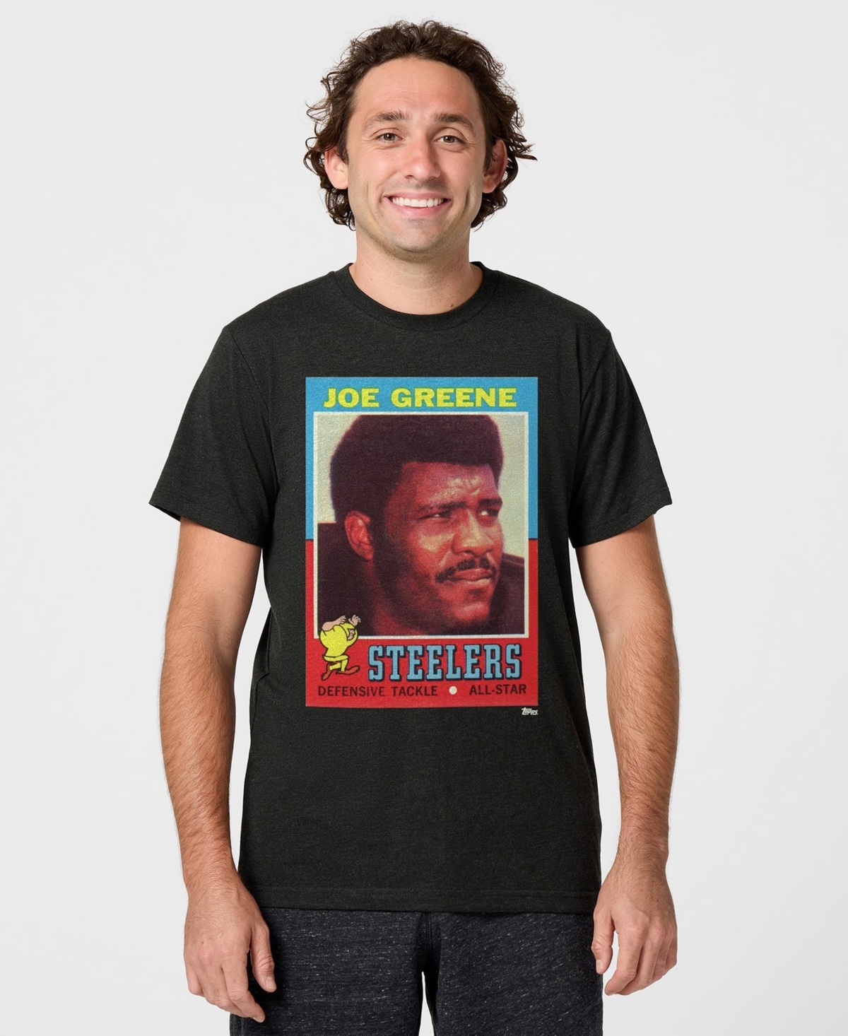 Homage Men's and Women's Joe Greene Charcoal Pittsburgh Steelers Nfl Topps Trading Card Tri-Blend T-Shirt - Charcoal