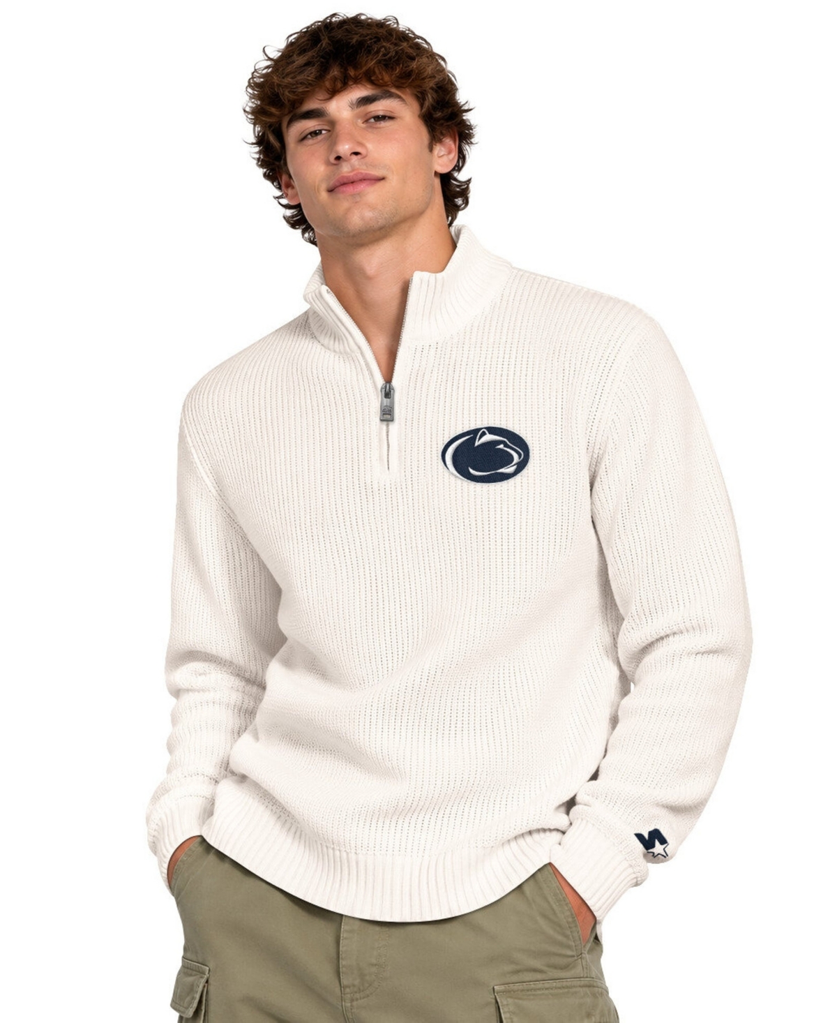Starter Men's Cream Penn State Nittany Lions Quarter-Zip Sweater - Cream