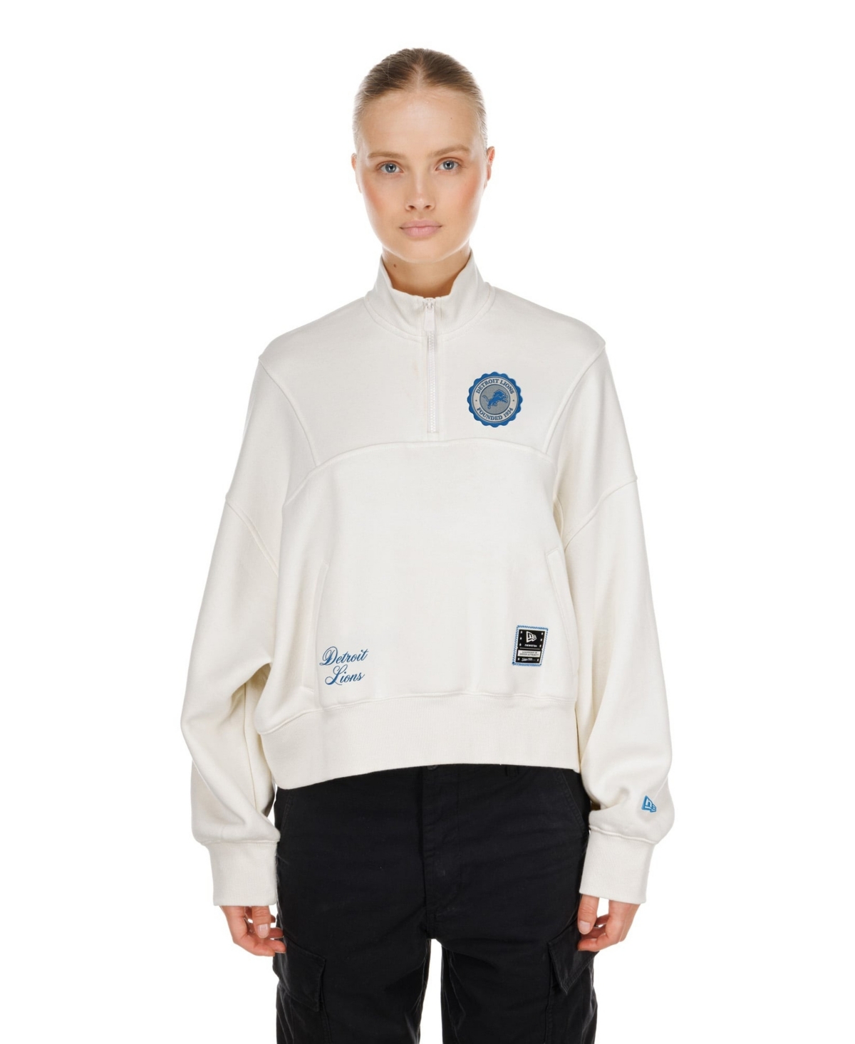 New Era Women's Cream Detroit Lions Academic Quarter-Zip Pullover - Cream