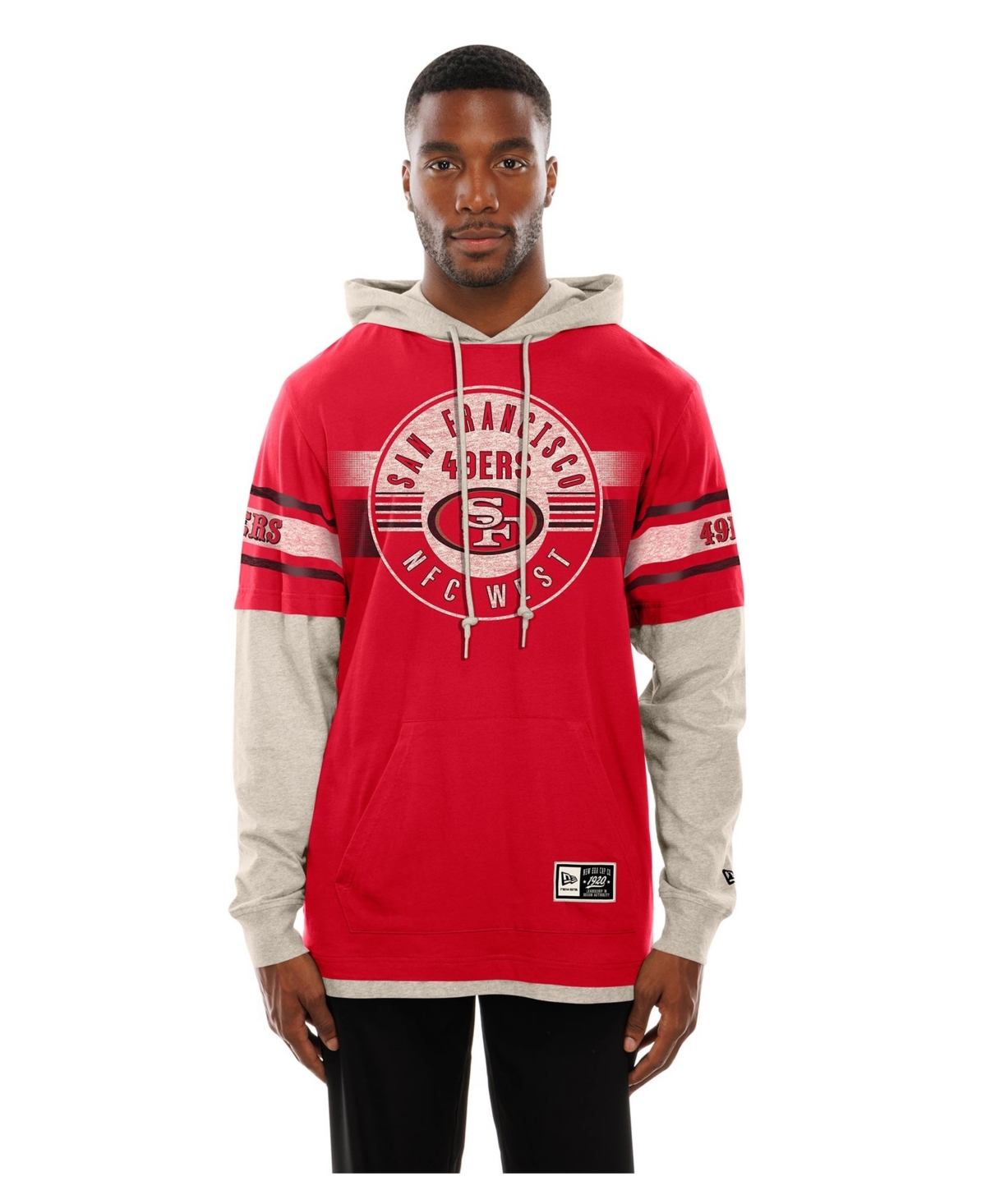 New Era Men's Scarlet San Francisco 49ers Twofer Layered Long-Sleeve Hooded T-Shirt - Scarlet