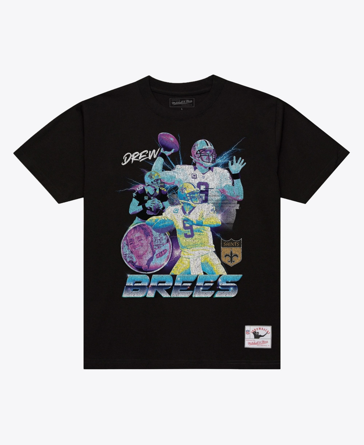 Mitchell & Ness Men's and Women's Mitchell Ness Drew Brees Black New Orleans Saints Pro Football Hall of Fame Class of 2026 Collage T-Shirt - Black