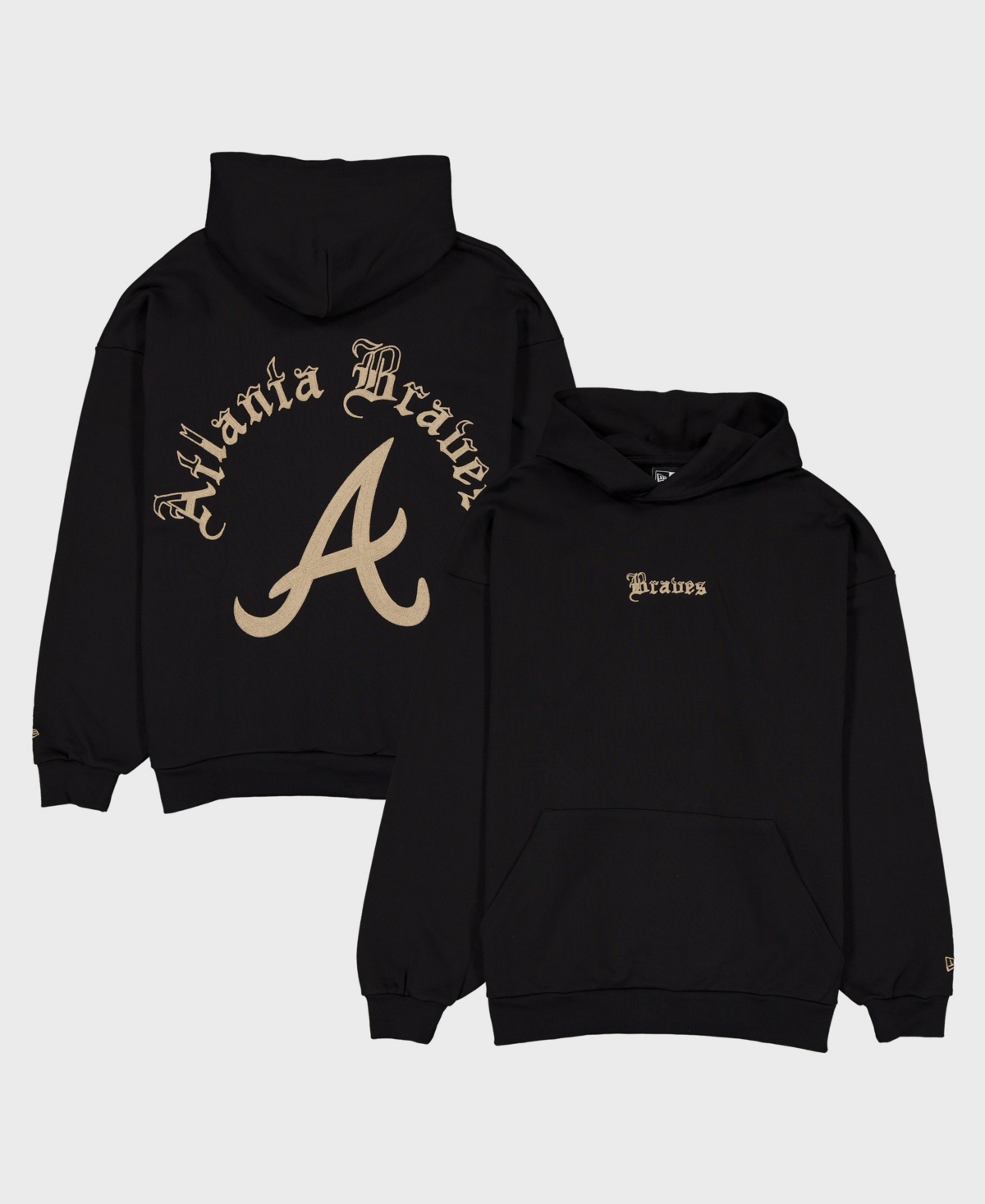 New Era Men's Black Atlanta Braves Heritage Gothic Lettering Pullover Hoodie - Black
