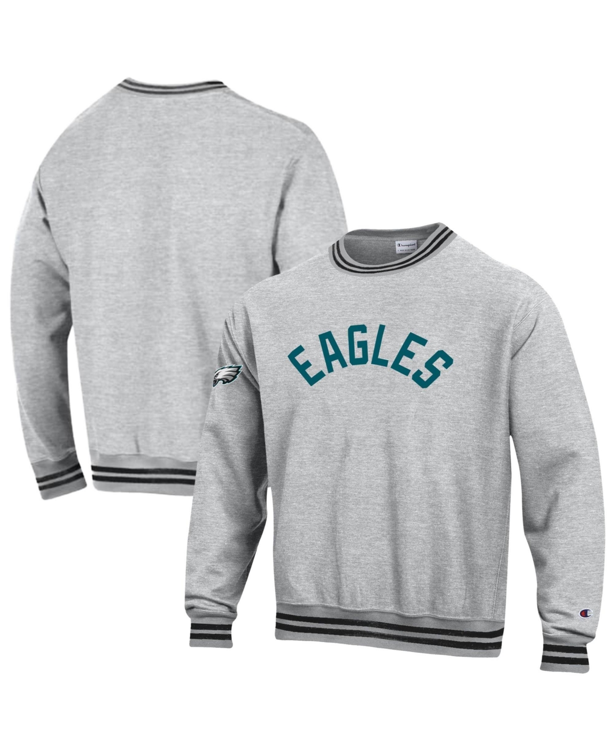 Champion Men's Heather Gray/Black Philadelphia Eagles Reverse Weave Yarn Dye Sweatshirt - Heather Gray, Black