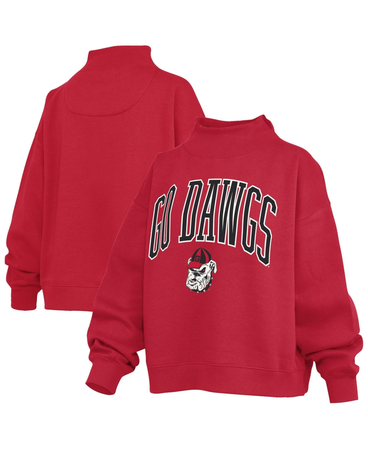 Pressbox Women's Red Georgia Bulldogs Oversized Slogan Fleece Mock Neck Sweatshirt - Red
