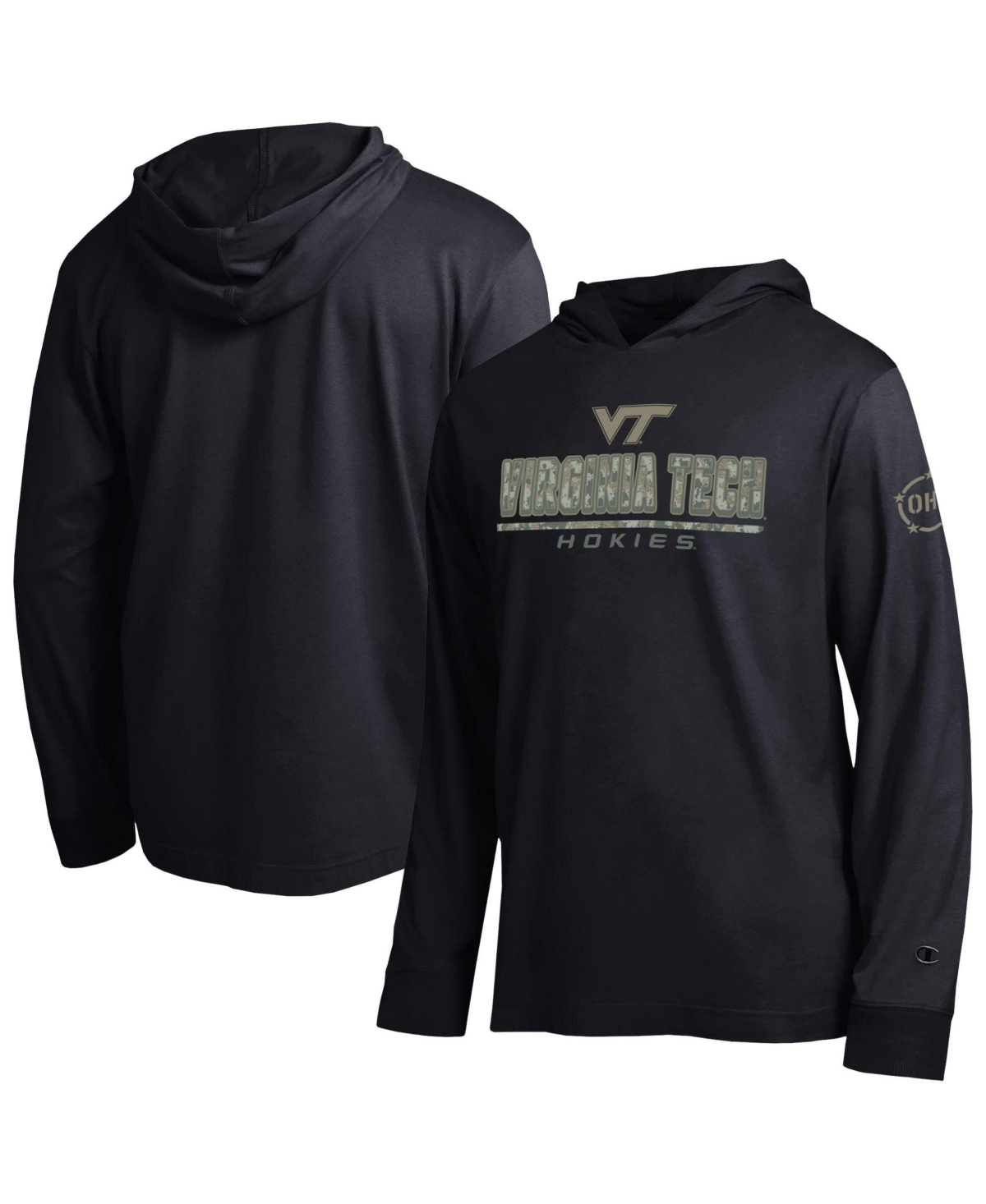 Champion Men's Black Virginia Tech Hokies Operation Hat Trick Camo Script Hooded Long-Sleeve T-Shirt - Black