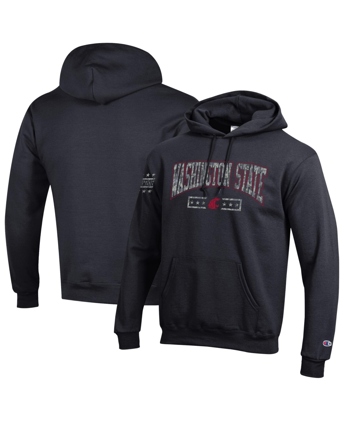 Champion Men's Black Washington State Cougars Operation Hat Trick Camo Script Power blend Fleece Hoodie - Black