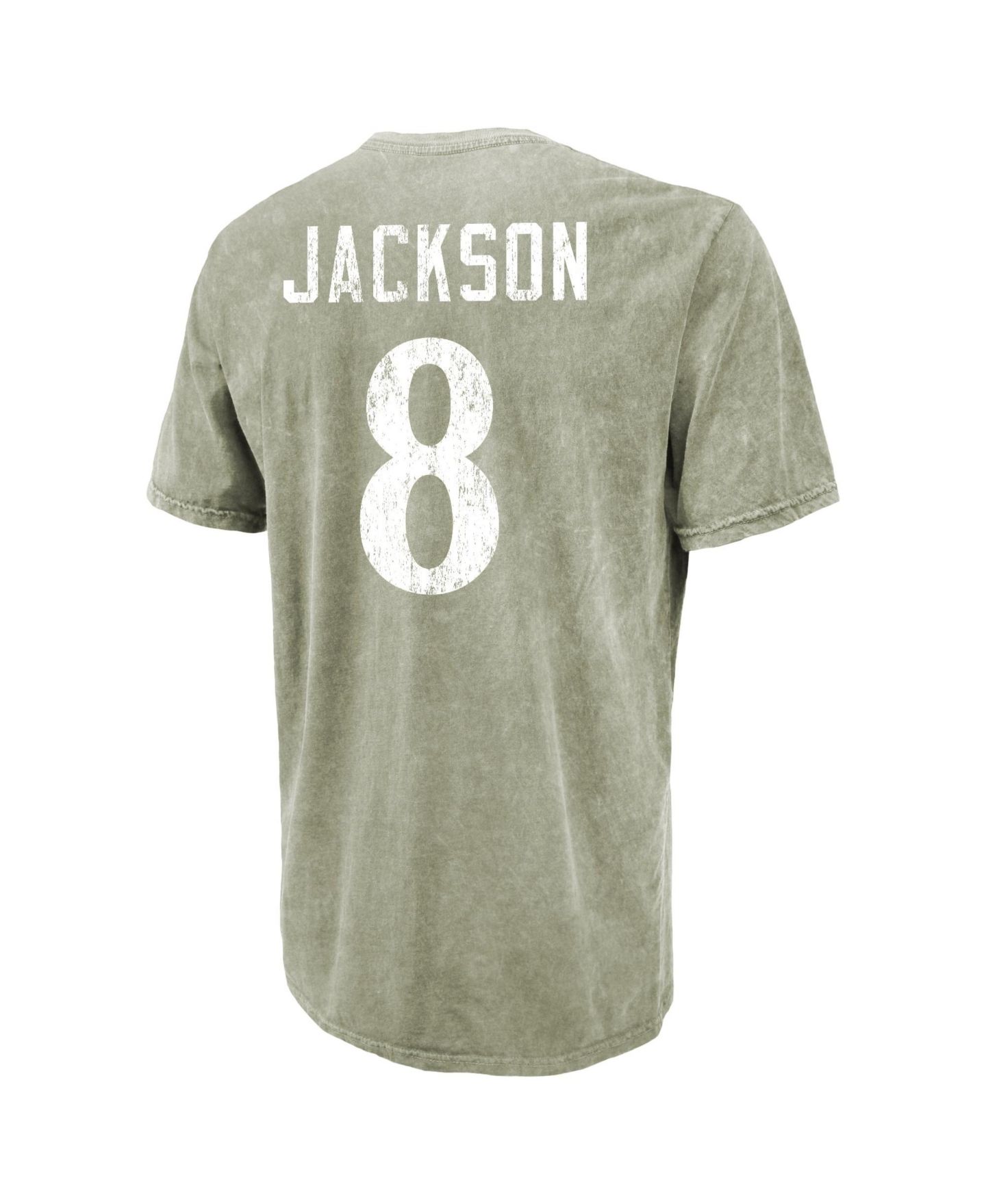 Мужская футболка Majestic Threads Lamar Jackson Moss Green Baltimore Ravens Mineral Wash Name & Number — фото 3