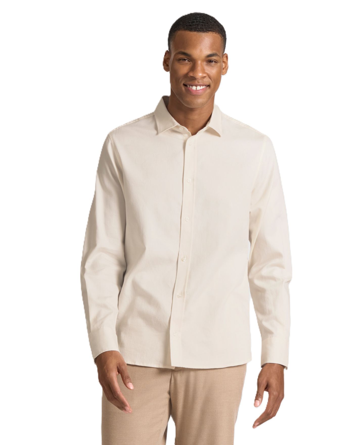 Мужская рубашка Ted by Ted Baker Lancaster Herringbone-Weave Classic-Fit Button-Down, цвет: Бежевый — фото 1