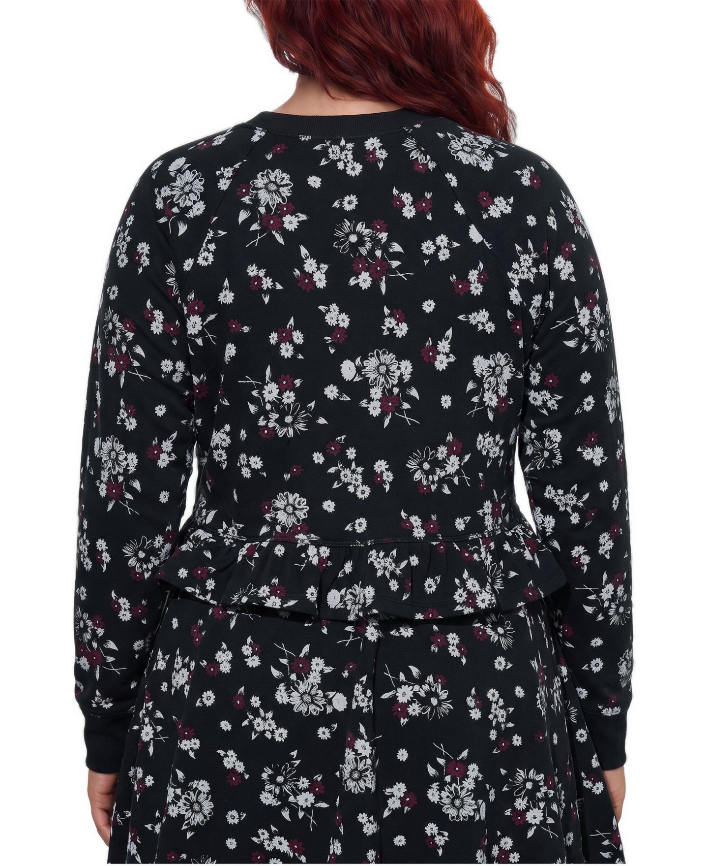 Женский свитер Torrid Plus Size LoveSick Cropped Ruffle-Hem Pullover, цвет: С принтом чёрный — фото 3