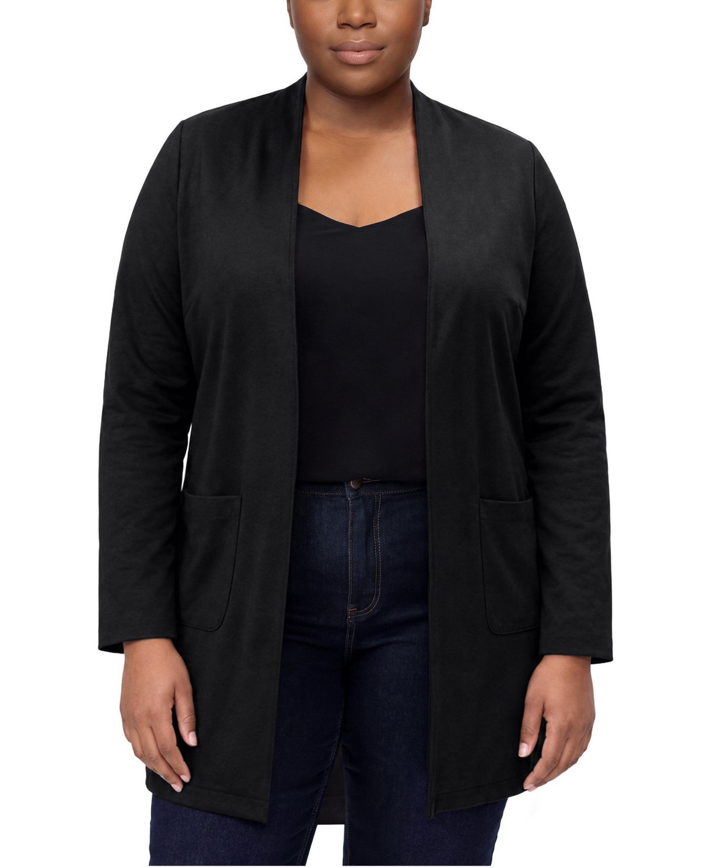 Женские куртки Torrid Plus Size Super Soft Ponte Duster, цвет: Глубокий чёрный — фото 1