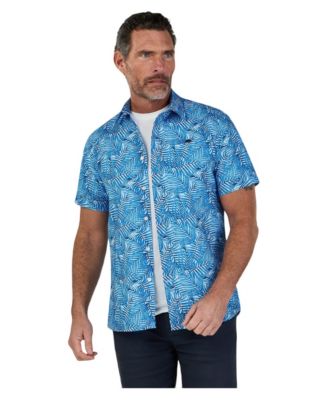 Men's Big & Tall Bali Palm Short Sleeve Button-Down Linen-Blend Shirt