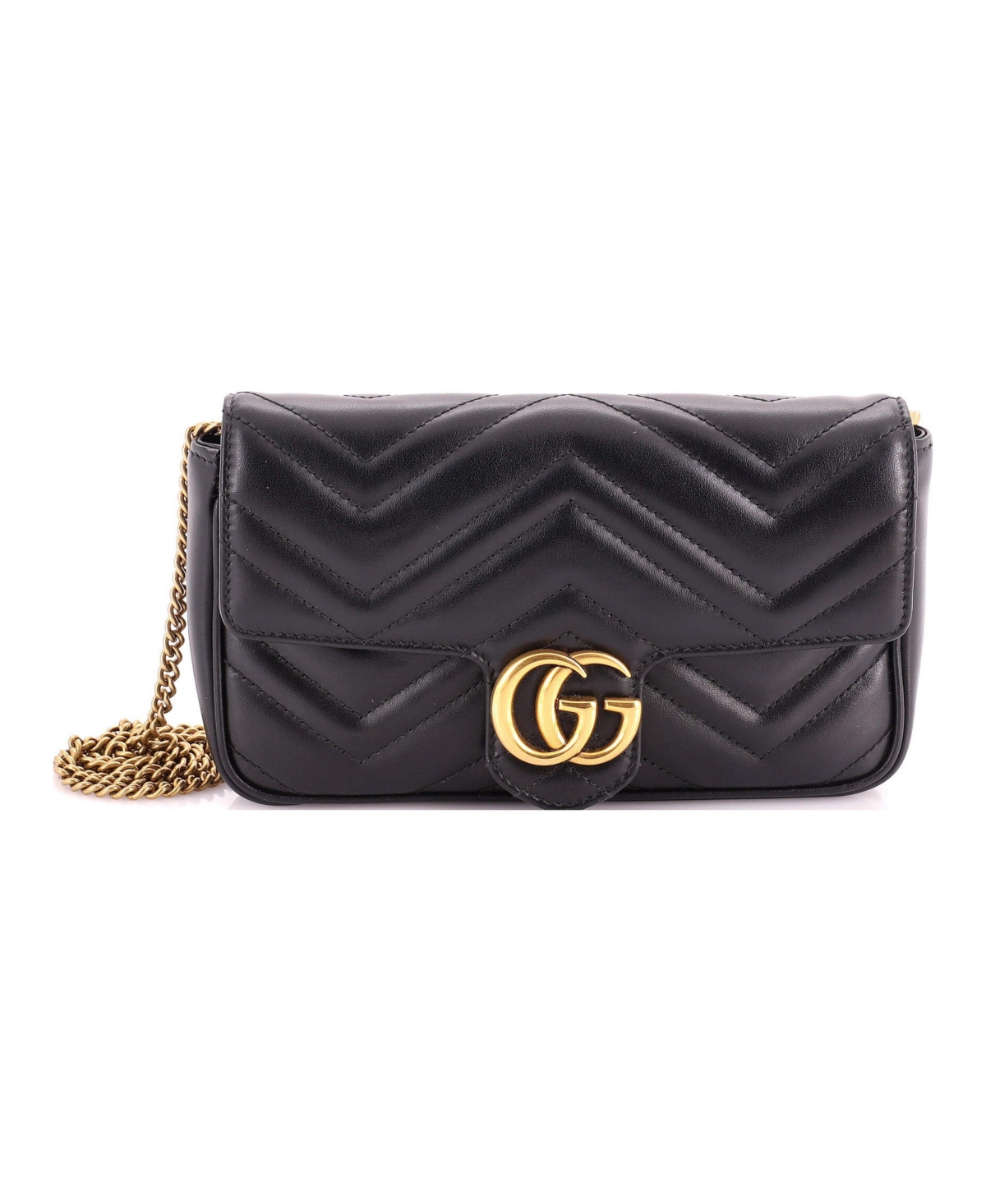 Pre-Owned Gucci Mini Gg Marmont Wallet on Chain Matelasse Leather - Black