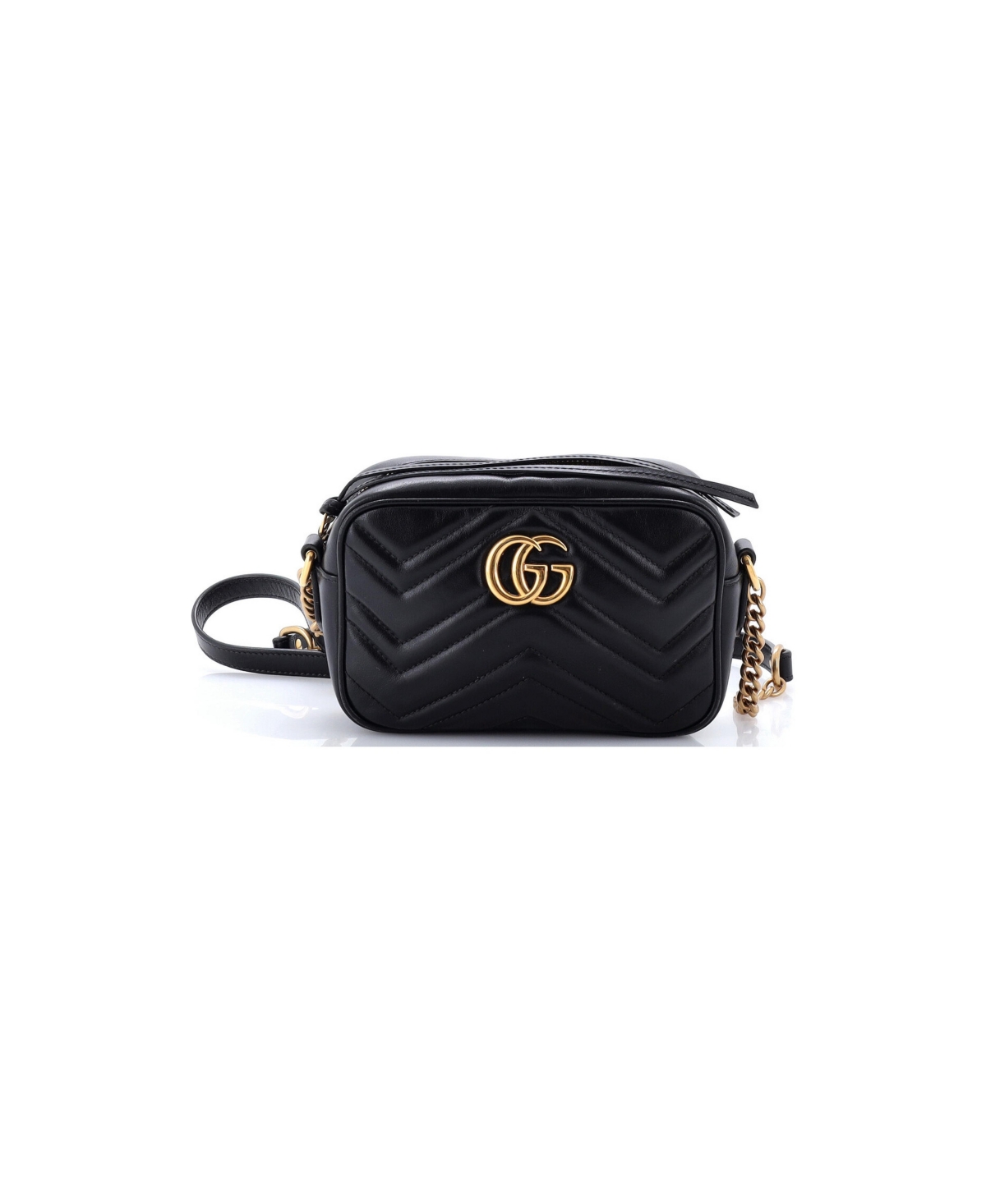 Pre-Owned Gucci Mini Gg Marmont Shoulder Bag Matelasse Leather - Black