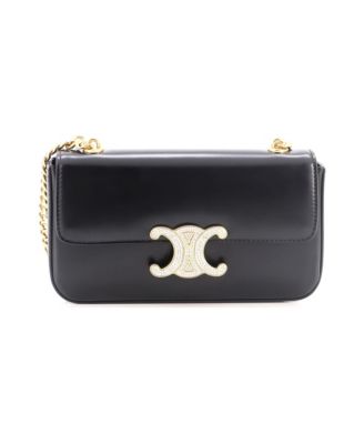 Small Triomphe Chain Shoulder Bag Leather with Crystal Detail