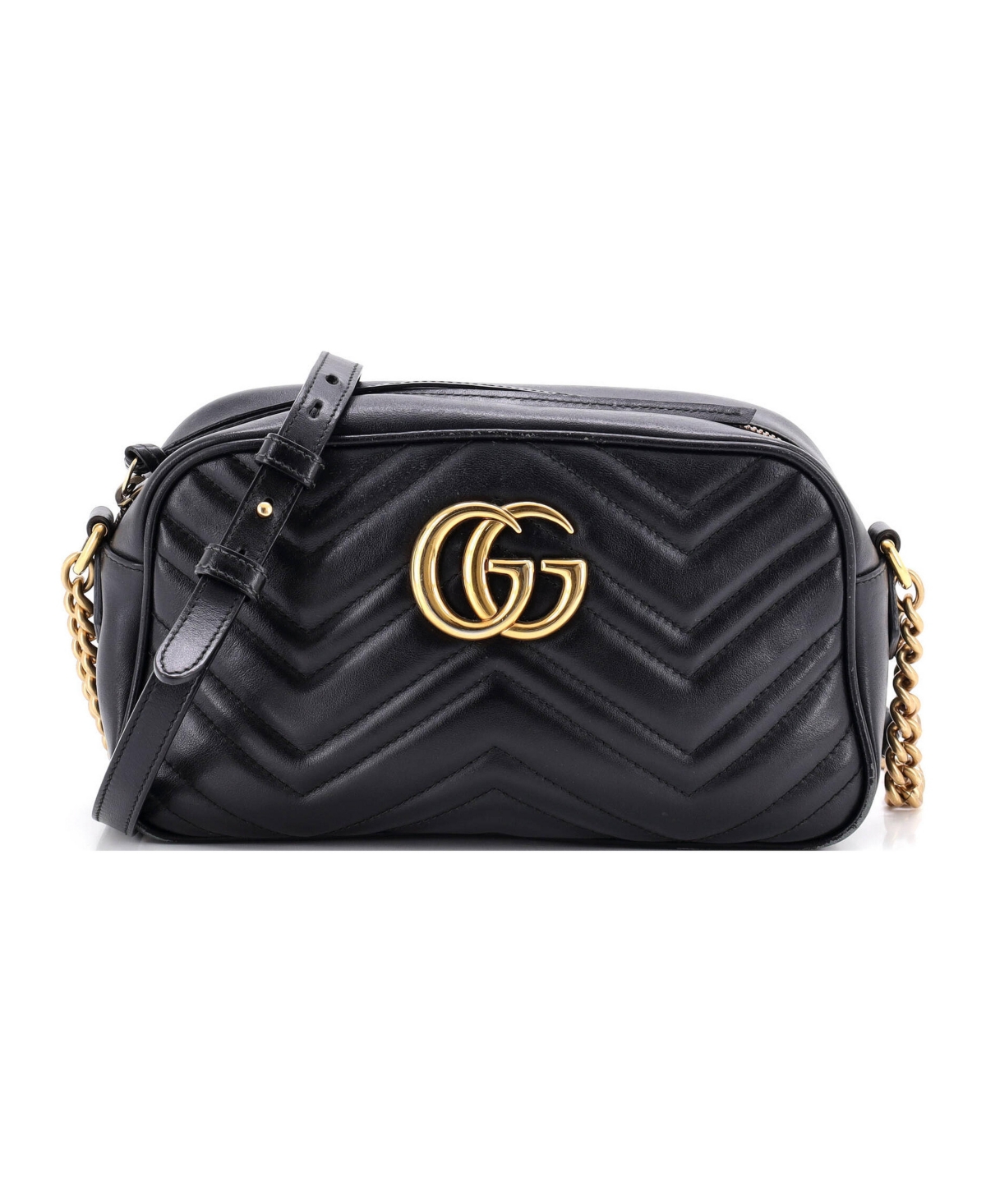 Pre-Owned Gucci Small Gg Marmont Shoulder Bag Matelasse Leather - Black