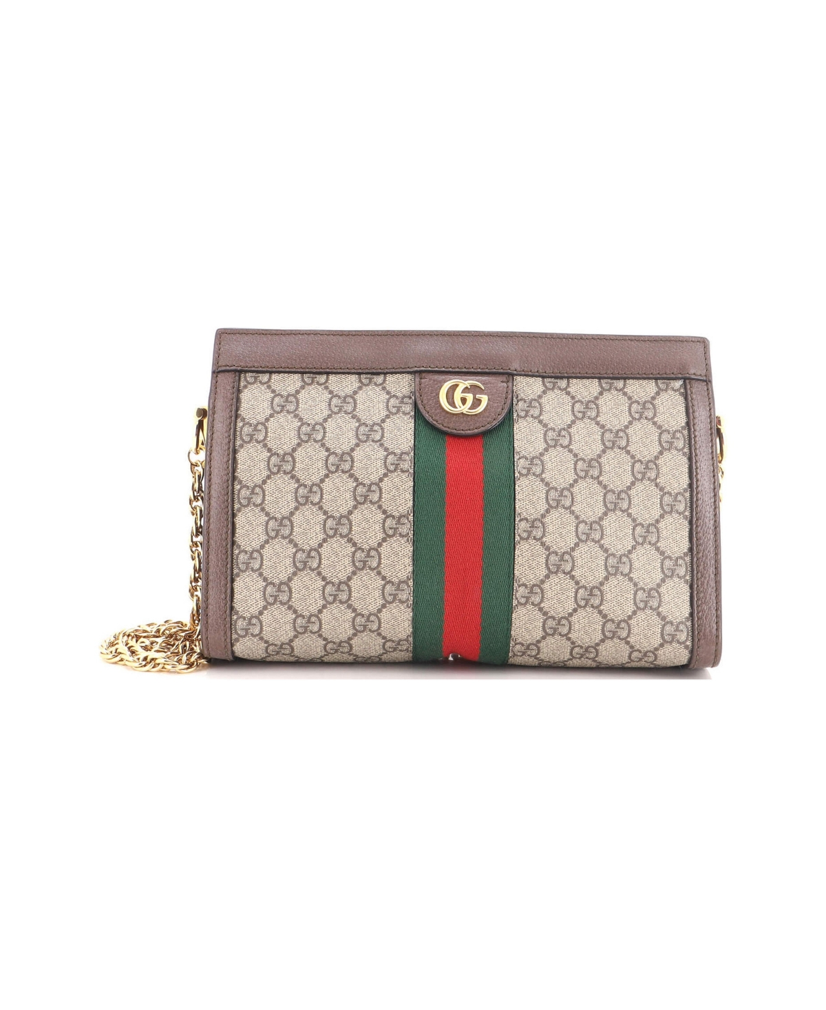 Pre-Owned Gucci Small Ophidia Chain Shoulder Bag Gg Coated Canvas - Brown