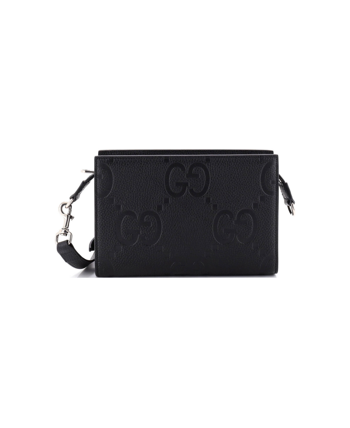 Pre-Owned Gucci Zip Crossbody Bag Jumbo Gg Embossed Leather - Black