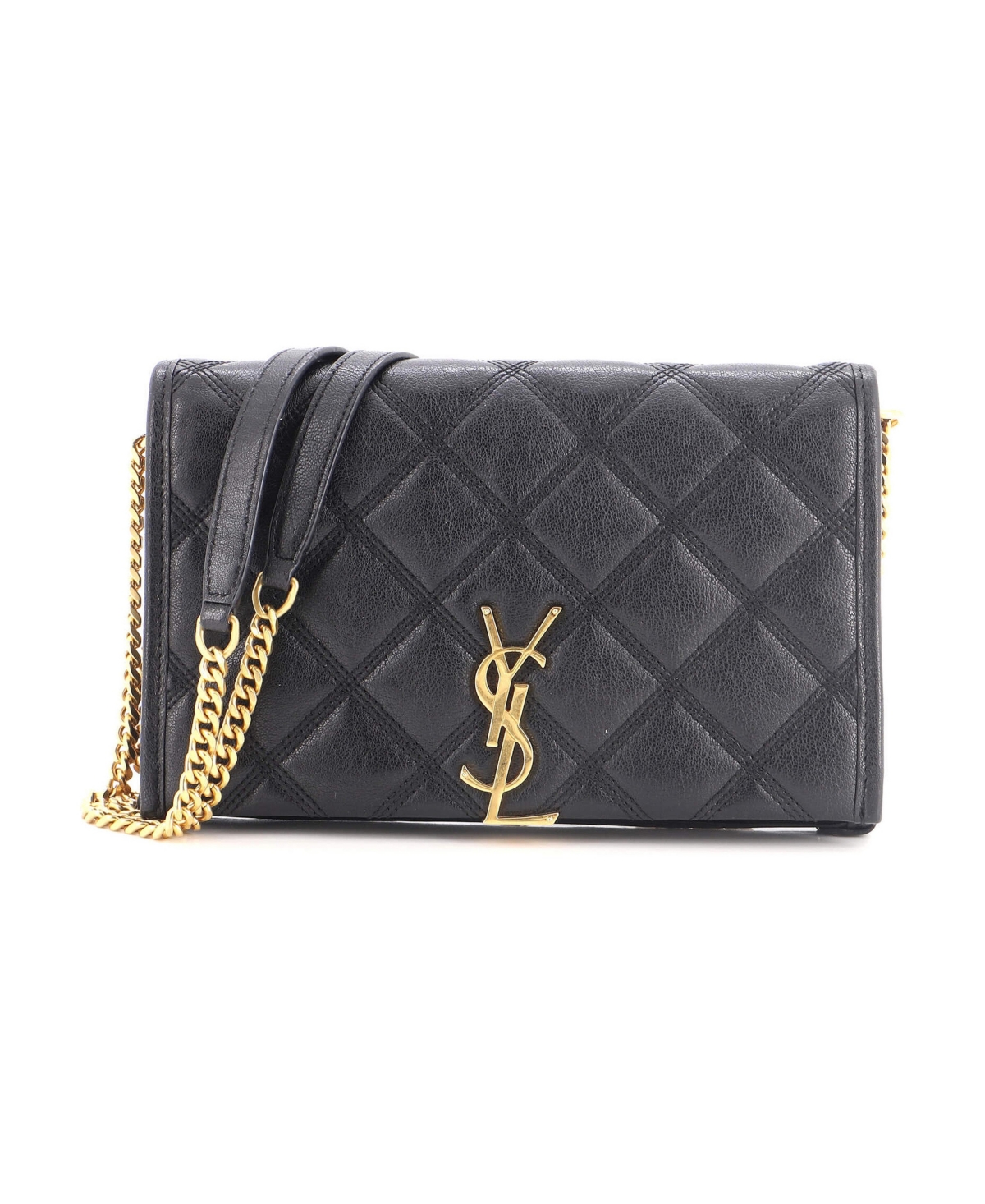 Pre-Owned Saint Laurent Becky Chain Wallet Quilted Leather - Black