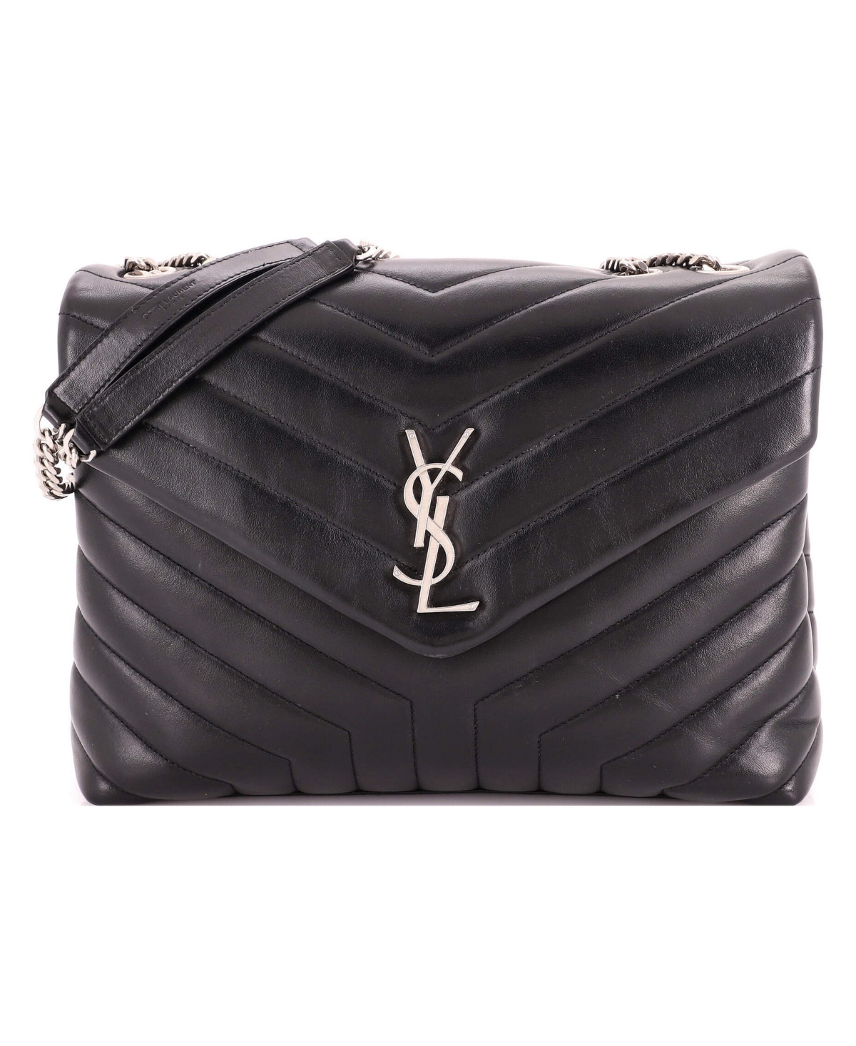 Pre-Owned Saint Laurent Medium Loulou Shoulder Bag Matelasse Chevron Leather - Black