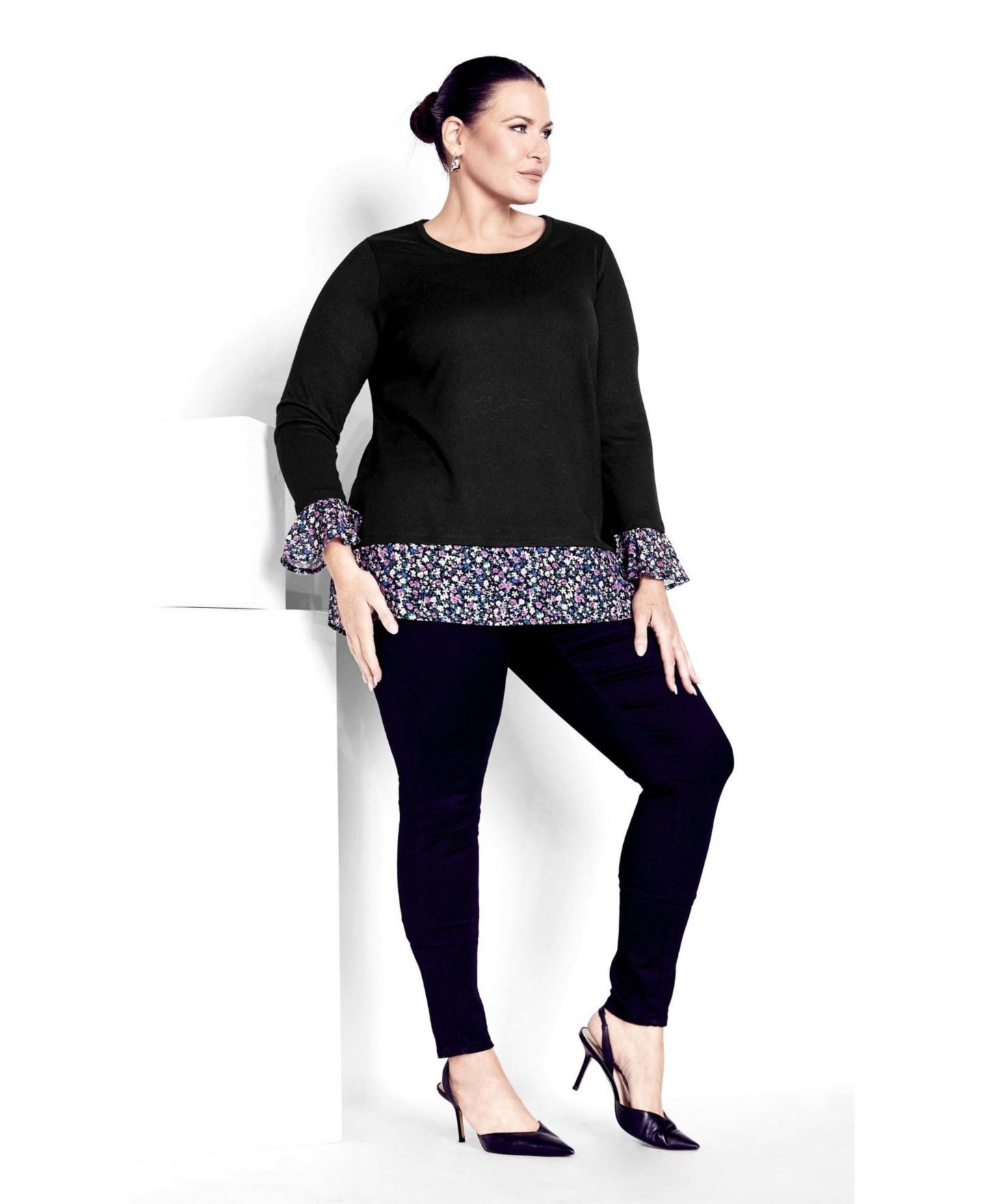 Женский топ Avenue Plus Size Hacci Chiffon Print, цвет: Чёрный — фото 4