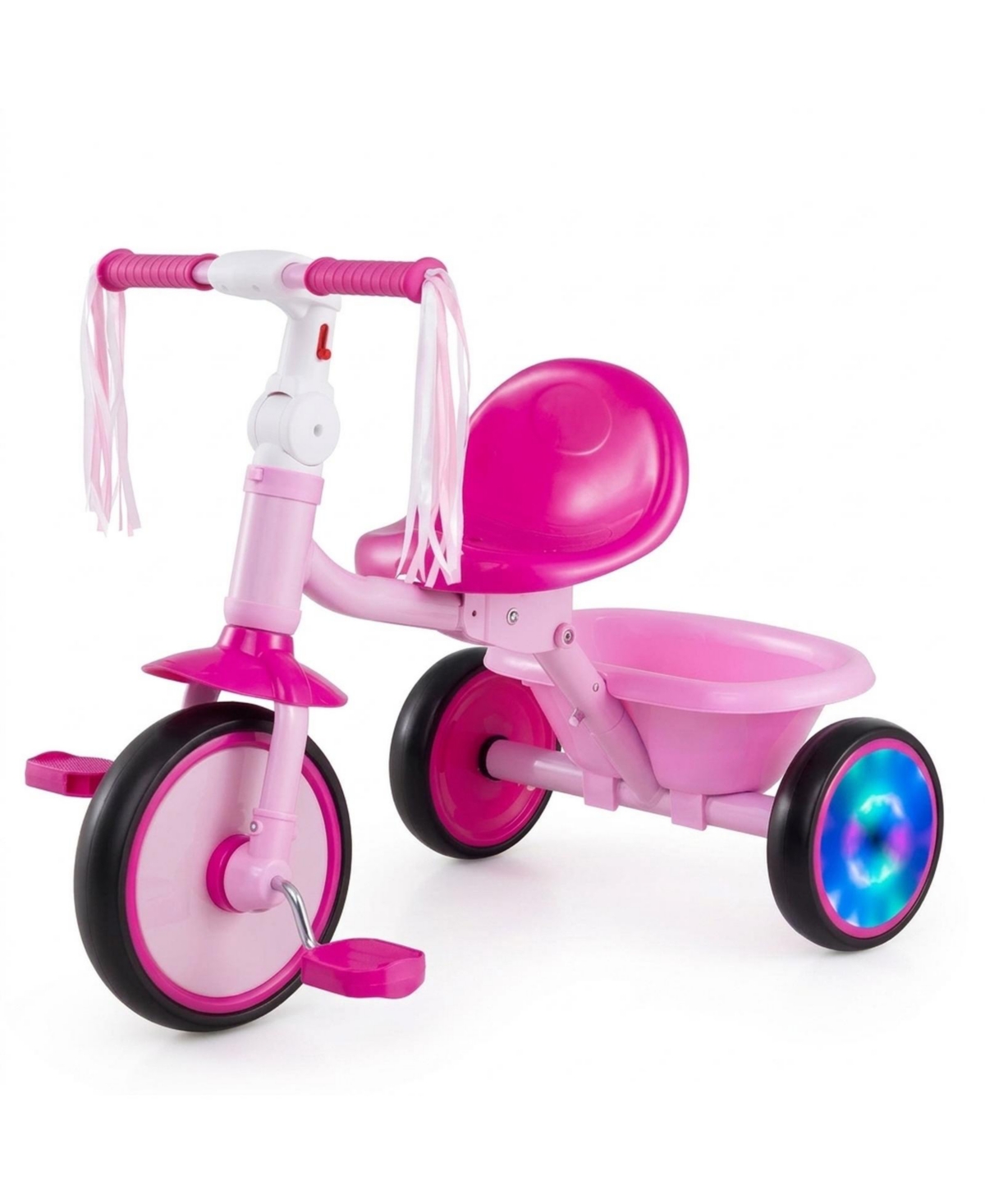 Hongge Foldable Tricycle with Light-Up Wheels, 55 lbs Capacity, Ages 2-5 - Pink