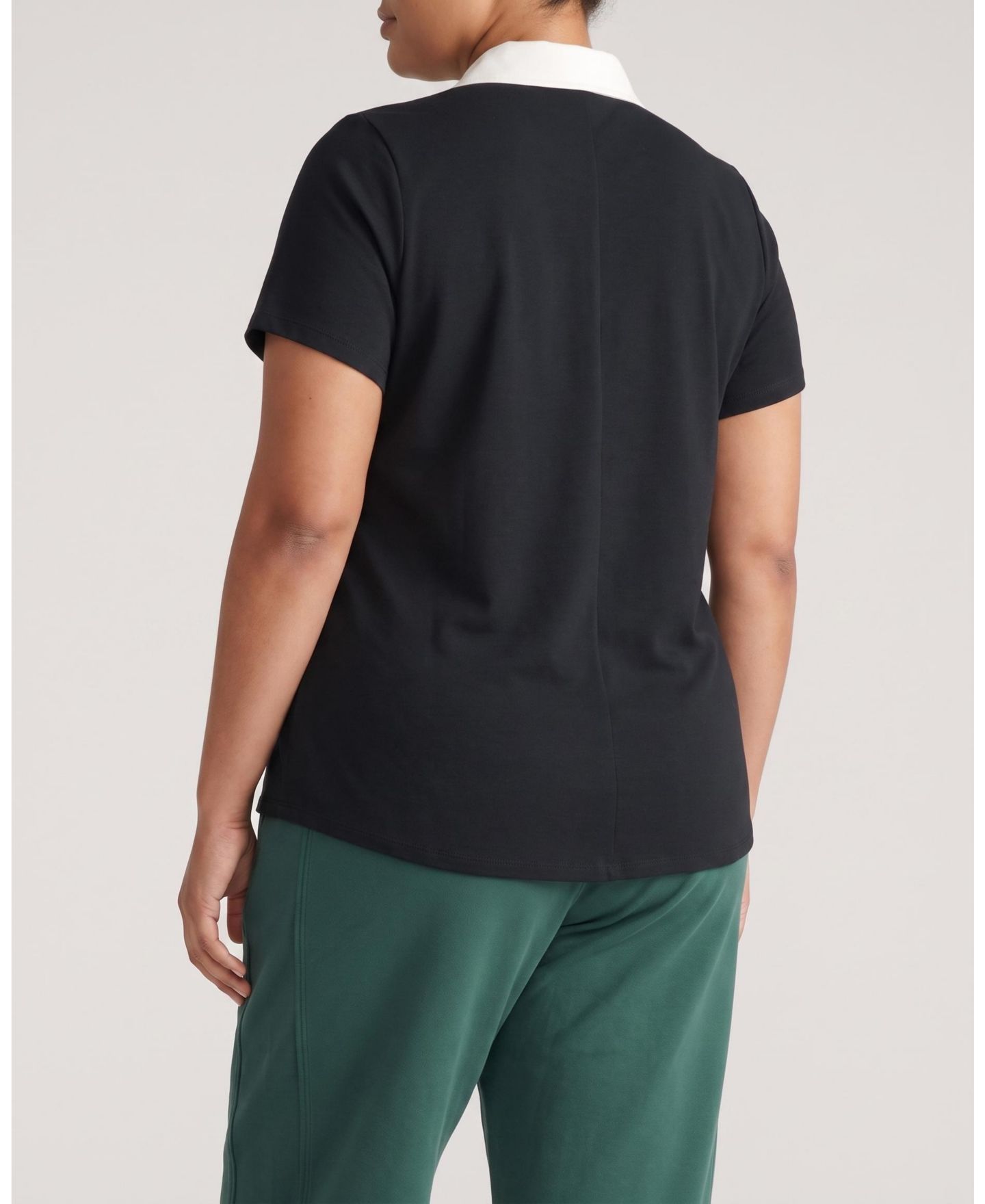Женский топ Universal Standard Plus Size Varsity French Terry Short-Sleeve Polo, цвет: Чёрный / Белый — фото 2