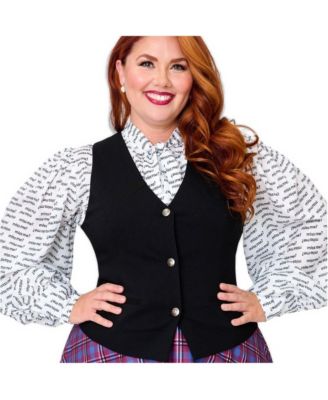 Plus Size 1940s Embroidered Button Up Vest