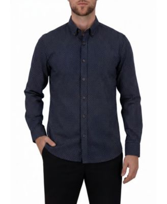 Men's Geometric Print Long-Sleeve Stretch Sport Shirt
