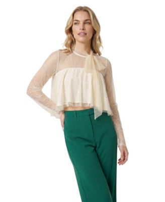 Women's Lace Long-Sleeve Crop Top