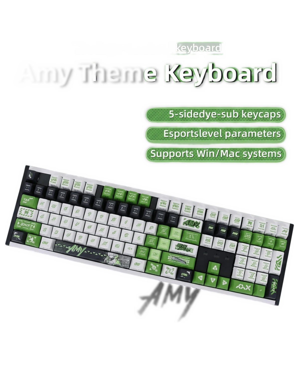 memzuoix KJ104 Mechanical Wired Keyboard for Windows and Mac - Green/black/white