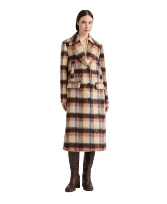 Women's Plaid Faux Wool Single Breasted Coat with Double Pockets