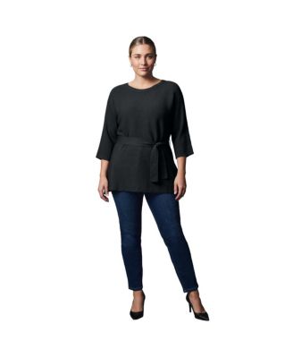 Plus Size Priscilla 3/4-Sleeve Self-Tie Peplum Sweater