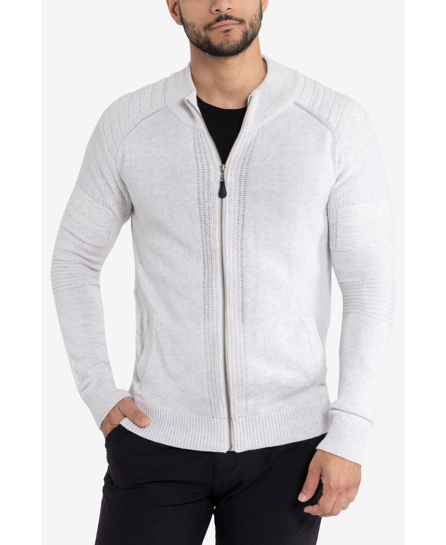 Мужской кардиган XRAY Full-Zip Mock-Neck, цвет: Овсяный — фото 5