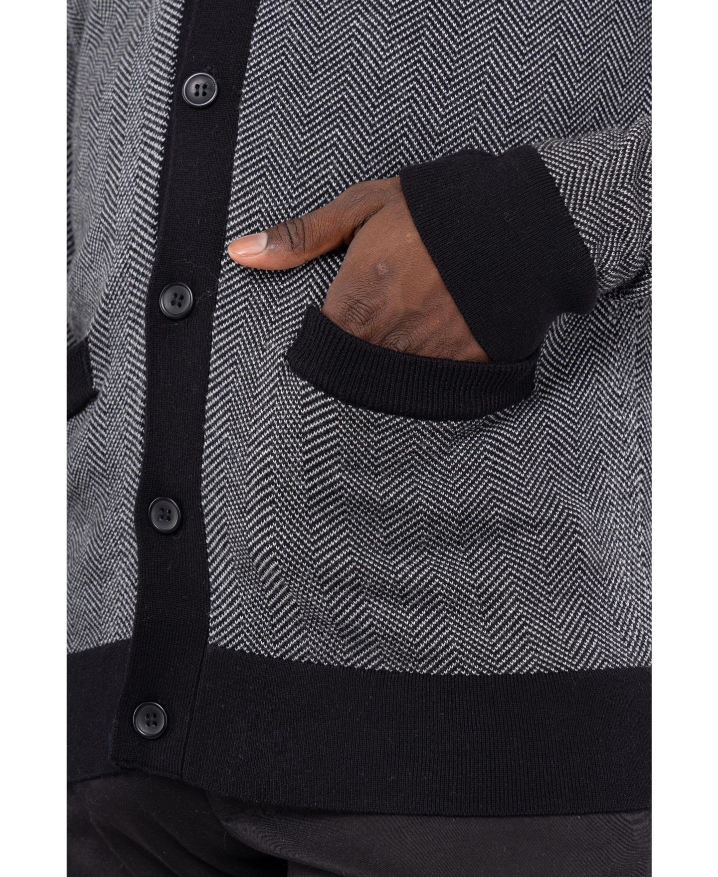 Мужской кардиган X-Ray Herringbone Cardigan, цвет: Молочный белый / Чёрный — фото 16