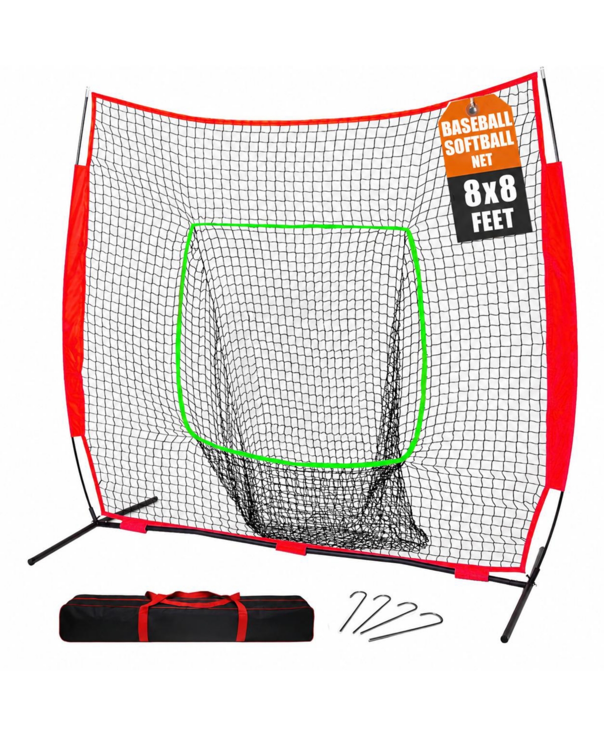 Peneyon Portable Steel Frame Baseball Softball Practice Net With Carry Bag For Batting Hitting Pitching - 8ft red