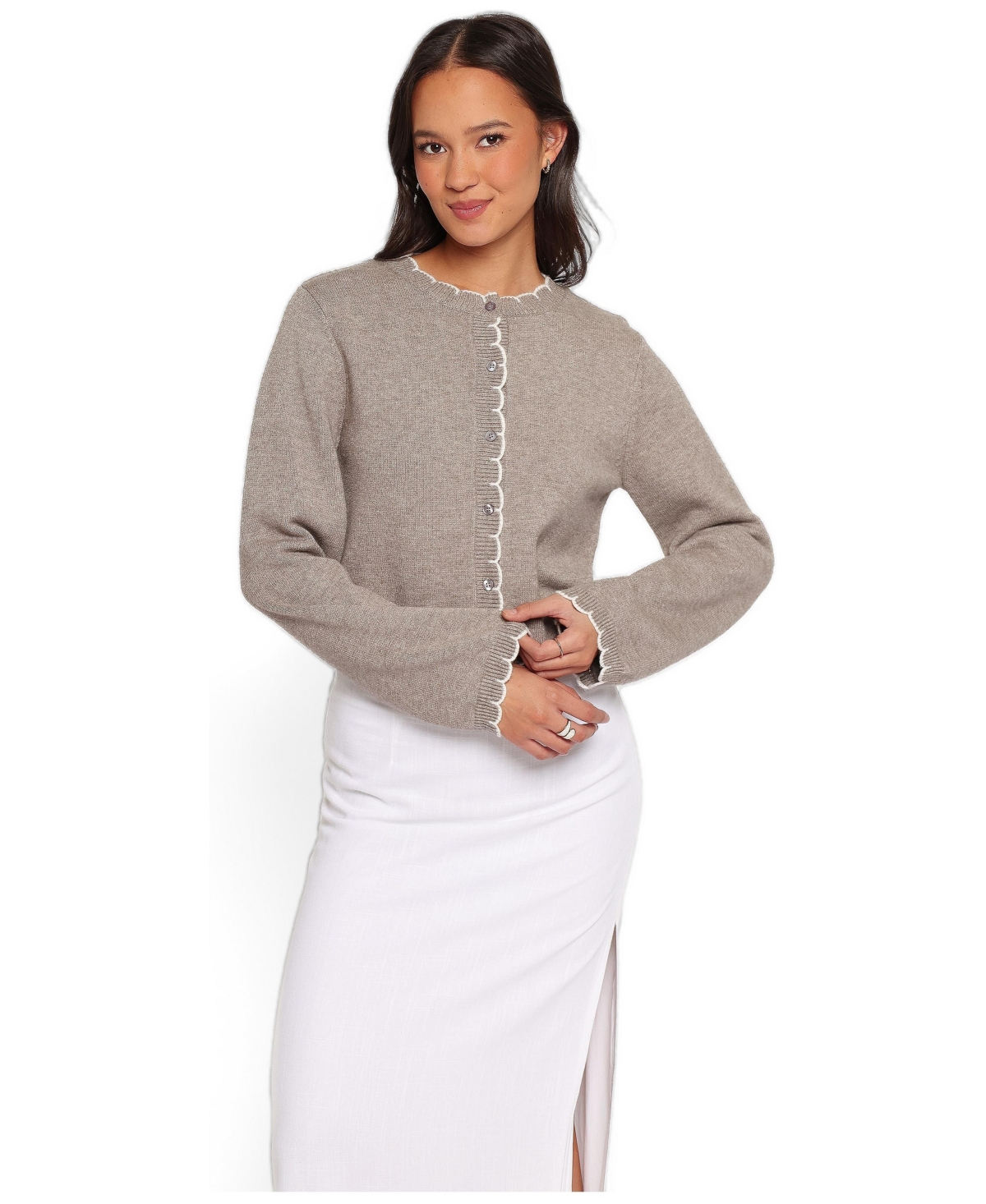 Petal and Pup Women's Payton Scallop Cardigan - Pink Red Xl - Grey