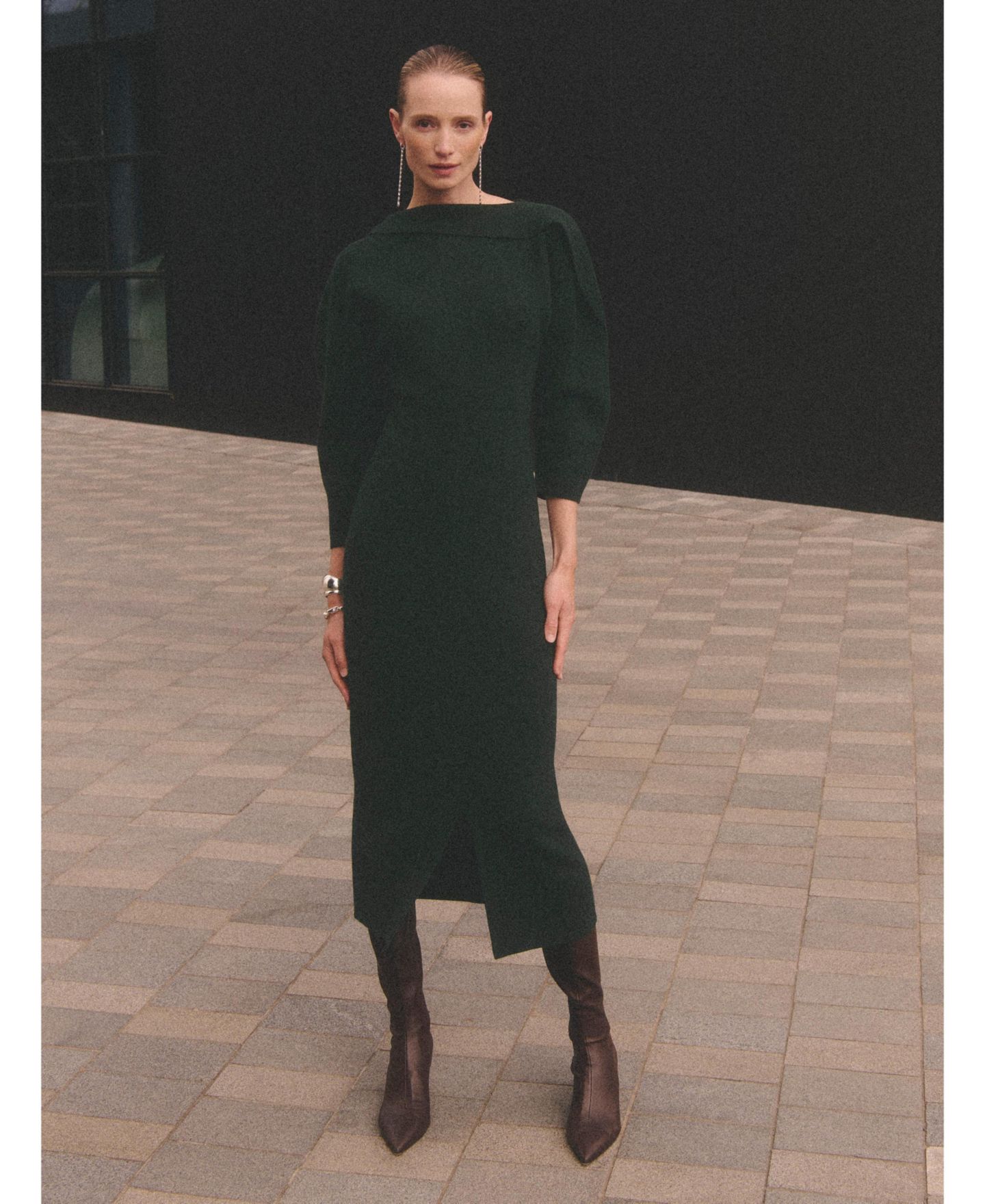 Женское платье The Fold Riesi Boat Neck 3/4-Sleeve Midi, цвет: Зелёный — фото 8
