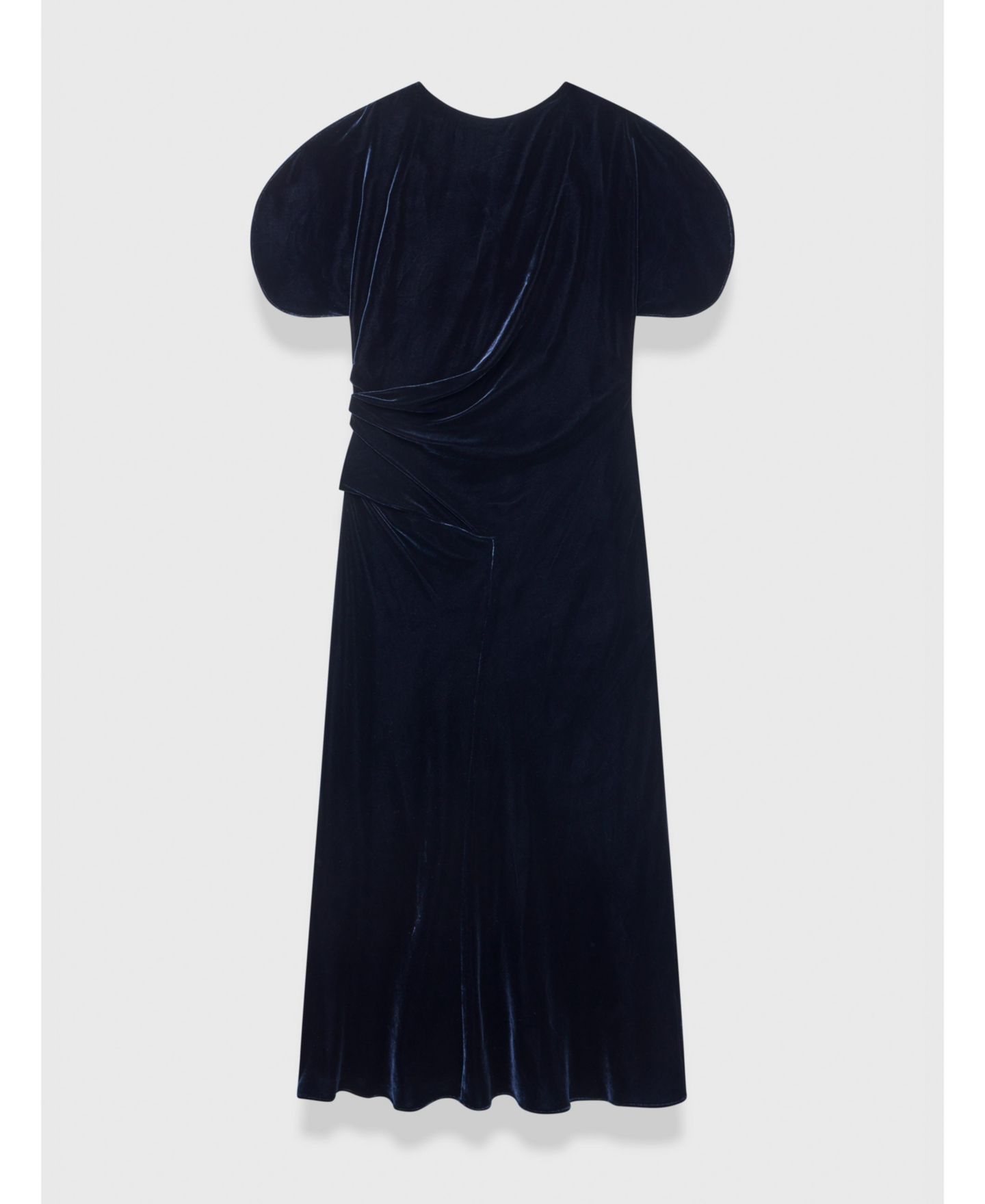 Женское платье The Fold Salerno Velvet A-Line Ruched Midi, цвет: Тёмно-синий — фото 6