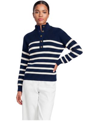 Women's Cotton Henley Stand-Collar Button-Placket Sweater